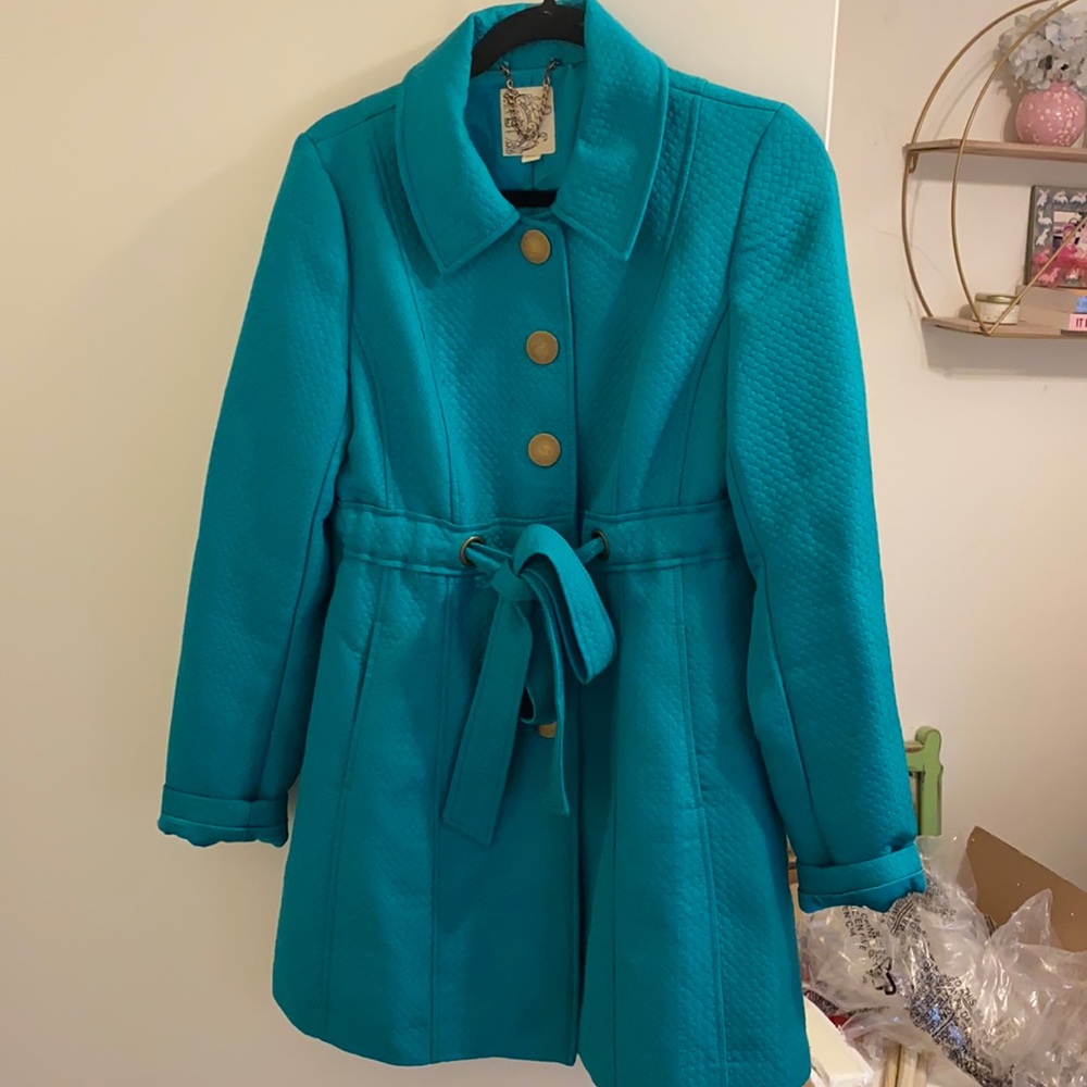 Teal coat with gold buttons - medium